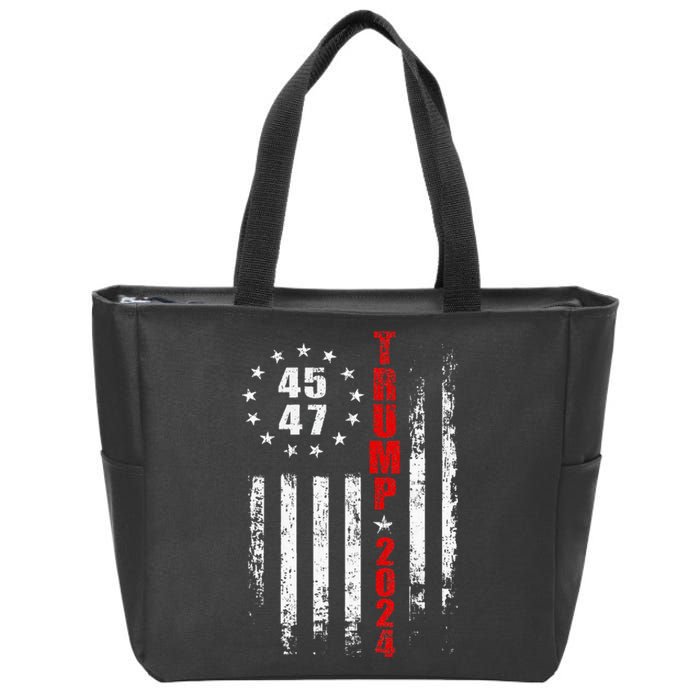 Trump 2024 President 45 47 Vintage American Flag Pro Trump Zip Tote Bag