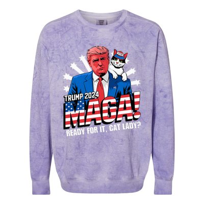 Trump 2024 Ready For It Cat Lady Maga Colorblast Crewneck Sweatshirt