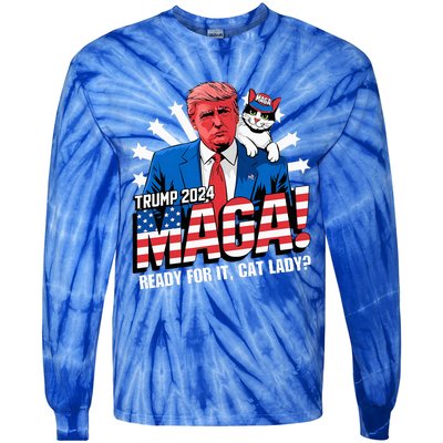 Trump 2024 Ready For It Cat Lady Maga Tie-Dye Long Sleeve Shirt