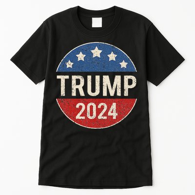 Trump 2024 Retro Campaign Button Re Elect President Trump Tall T-Shirt