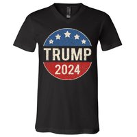 Trump 2024 Retro Campaign Button Re Elect President Trump V-Neck T-Shirt