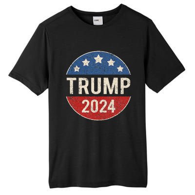 Trump 2024 Retro Campaign Button Re Elect President Trump Tall Fusion ChromaSoft Performance T-Shirt