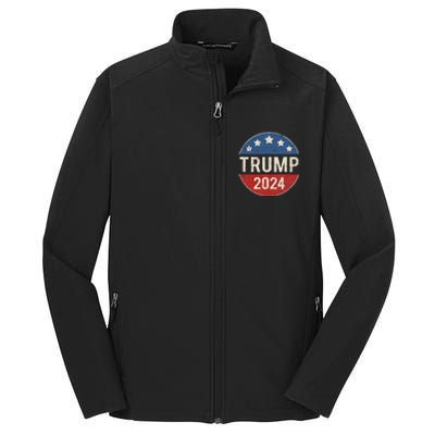 Trump 2024 Retro Campaign Button Re Elect President Trump Core Soft Shell Jacket