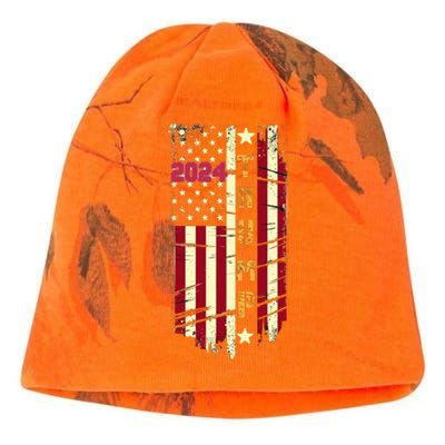 Trump 2024 Retro Flag Front And Back Kati - Camo Knit Beanie