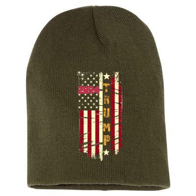 Trump 2024 Retro Flag Front And Back Short Acrylic Beanie