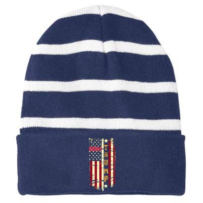 Trump 2024 Retro Flag Front And Back Striped Beanie with Solid Band