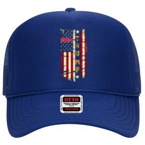 Trump 2024 Retro Flag Front And Back High Crown Mesh Back Trucker Hat