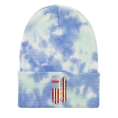 Trump 2024 Retro Flag Front And Back Tie Dye 12in Knit Beanie