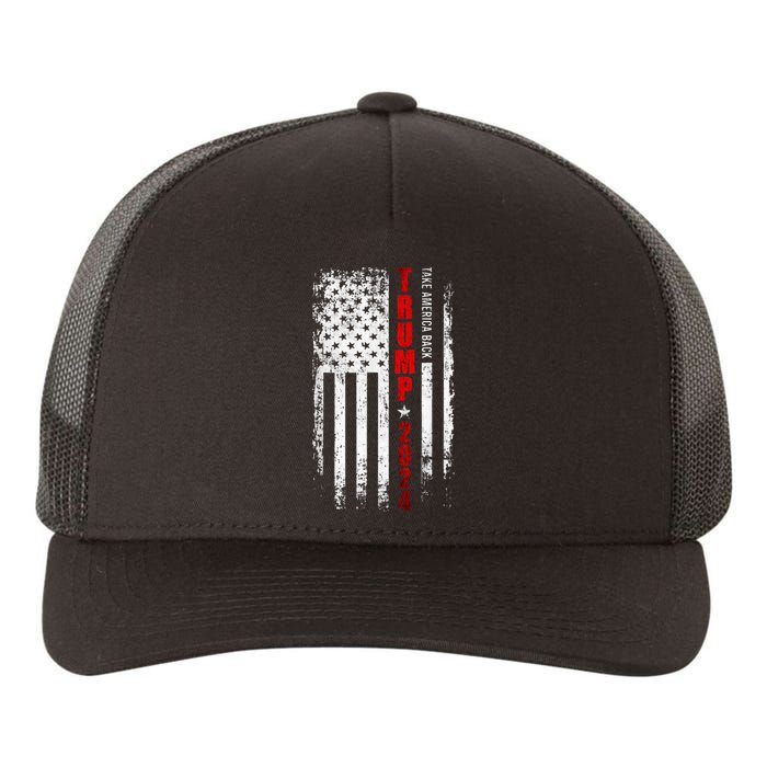 Trump 2024 Reclaiming America with Patriotic Flag Design Yupoong Adult 5-Panel Trucker Hat