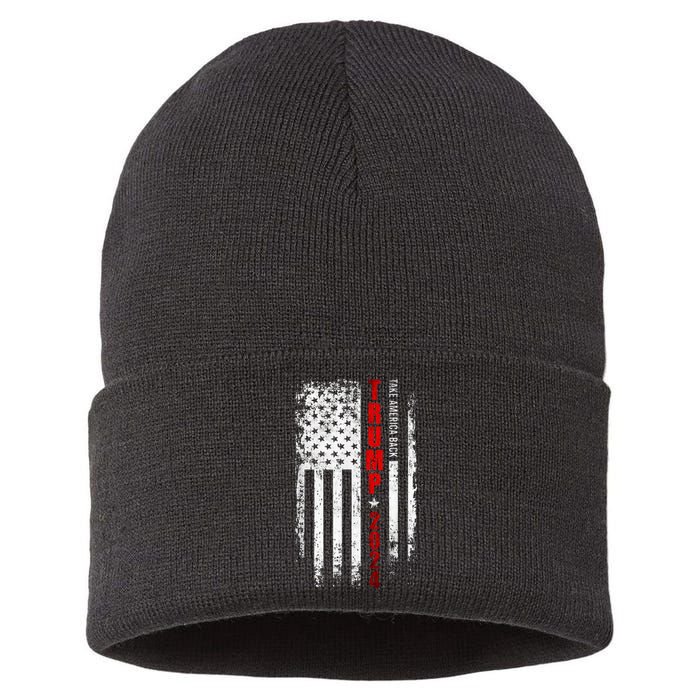 Trump 2024 Reclaiming America with Patriotic Flag Design Sustainable Knit Beanie