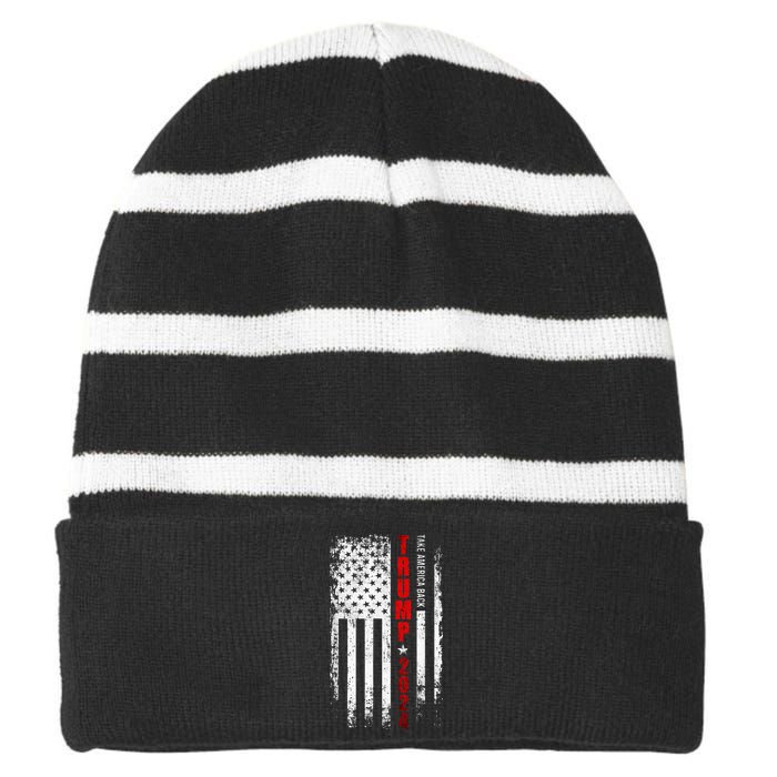 Trump 2024 Reclaiming America with Patriotic Flag Design Striped Beanie with Solid Band