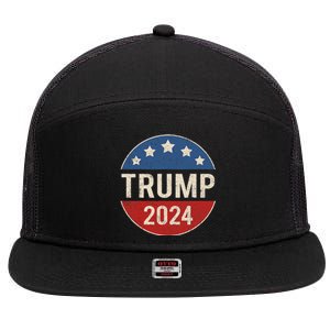 Trump 2024 Retro Campaign Button Re Elect President Trump 7 Panel Mesh Trucker Snapback Hat