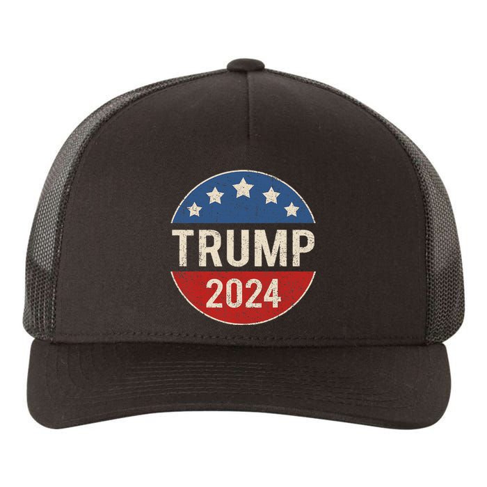 Trump 2024 Retro Campaign Button Re Elect President Trump Yupoong Adult 5-Panel Trucker Hat