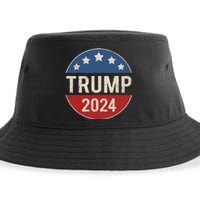 Trump 2024 Retro Campaign Button Re Elect President Trump Sustainable Bucket Hat