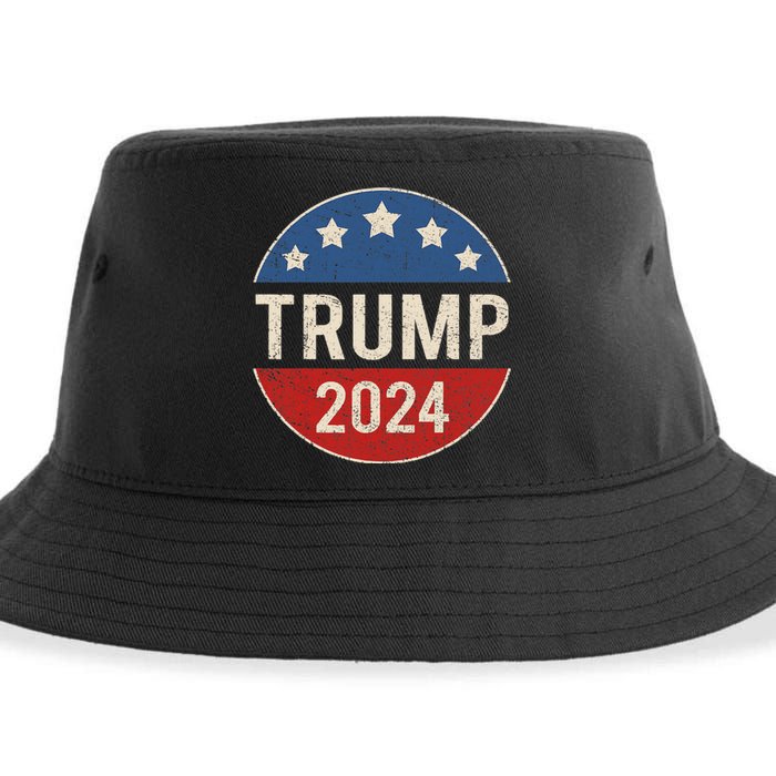 Trump 2024 Retro Campaign Button Re Elect President Trump Sustainable Bucket Hat