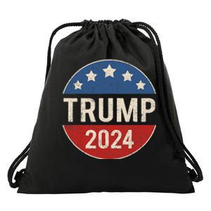 Trump 2024 Retro Campaign Button Re Elect President Trump Drawstring Bag