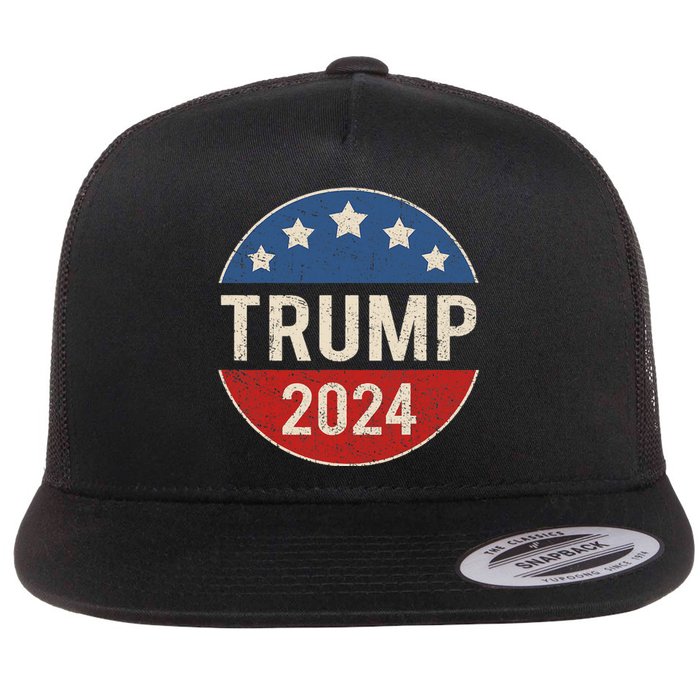 Trump 2024 Retro Campaign Button Re Elect President Trump Flat Bill Trucker Hat