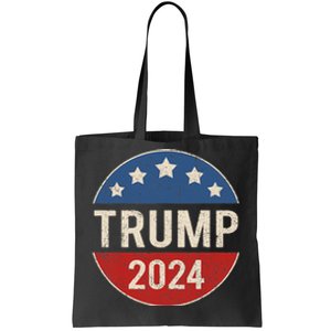 Trump 2024 Retro Campaign Button Re Elect President Trump Tote Bag