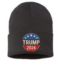 Trump 2024 Retro Campaign Button Re Elect President Trump Sustainable Knit Beanie