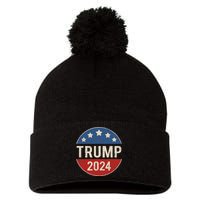 Trump 2024 Retro Campaign Button Re Elect President Trump Pom Pom 12in Knit Beanie