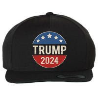 Trump 2024 Retro Campaign Button Re Elect President Trump Wool Snapback Cap