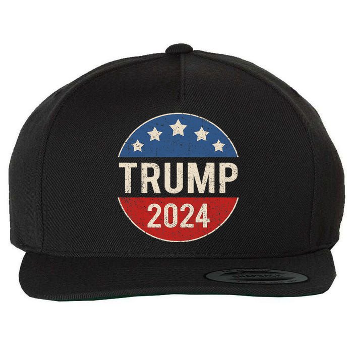 Trump 2024 Retro Campaign Button Re Elect President Trump Wool Snapback Cap