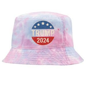 Trump 2024 Retro Campaign Button Re Elect President Trump Tie-Dyed Bucket Hat