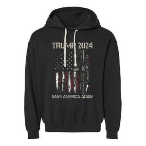 Trump 2024 Retro Campaign Button Re Elect President Trump Garment-Dyed Fleece Hoodie