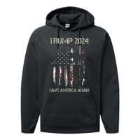 Trump 2024 Retro Campaign Button Re Elect President Trump Performance Fleece Hoodie