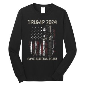 Trump 2024 Retro Campaign Button Re Elect President Trump Long Sleeve Shirt