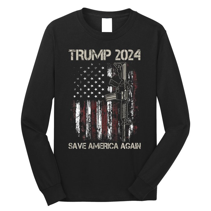 Trump 2024 Retro Campaign Button Re Elect President Trump Long Sleeve Shirt