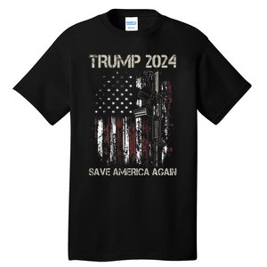 Trump 2024 Retro Campaign Button Re Elect President Trump Tall T-Shirt