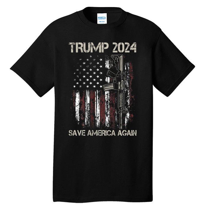 Trump 2024 Retro Campaign Button Re Elect President Trump Tall T-Shirt