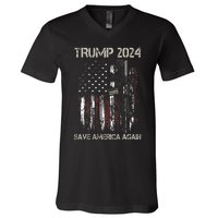 Trump 2024 Retro Campaign Button Re Elect President Trump V-Neck T-Shirt