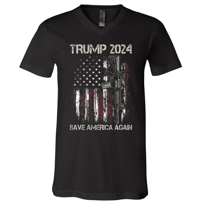 Trump 2024 Retro Campaign Button Re Elect President Trump V-Neck T-Shirt