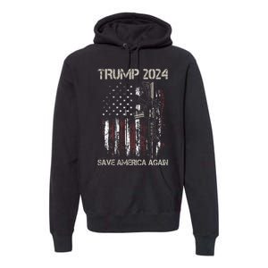 Trump 2024 Retro Campaign Button Re Elect President Trump Premium Hoodie