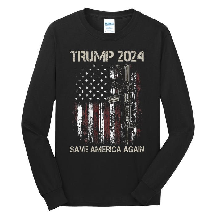 Trump 2024 Retro Campaign Button Re Elect President Trump Tall Long Sleeve T-Shirt