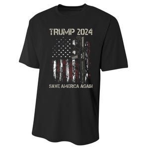 Trump 2024 Retro Campaign Button Re Elect President Trump Performance Sprint T-Shirt