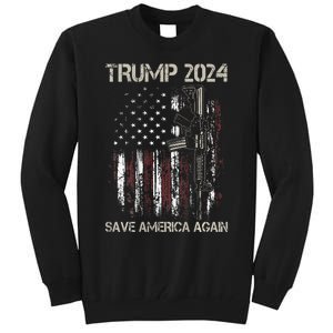 Trump 2024 Retro Campaign Button Re Elect President Trump Tall Sweatshirt