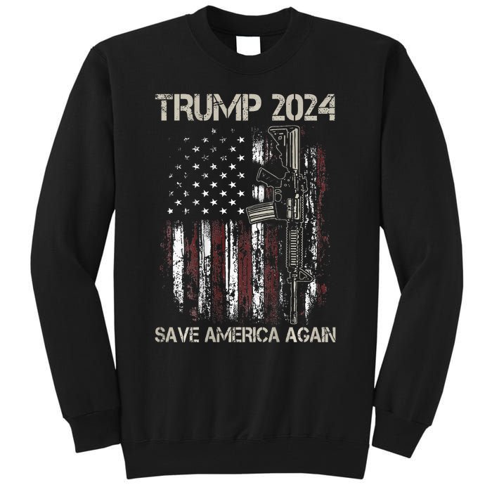 Trump 2024 Retro Campaign Button Re Elect President Trump Tall Sweatshirt