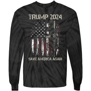 Trump 2024 Retro Campaign Button Re Elect President Trump Tie-Dye Long Sleeve Shirt