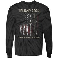 Trump 2024 Retro Campaign Button Re Elect President Trump Tie-Dye Long Sleeve Shirt