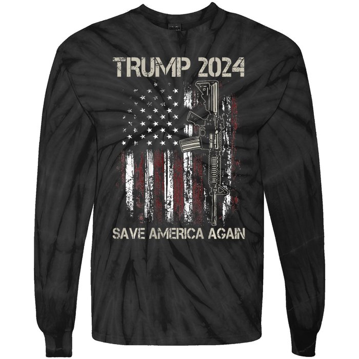 Trump 2024 Retro Campaign Button Re Elect President Trump Tie-Dye Long Sleeve Shirt