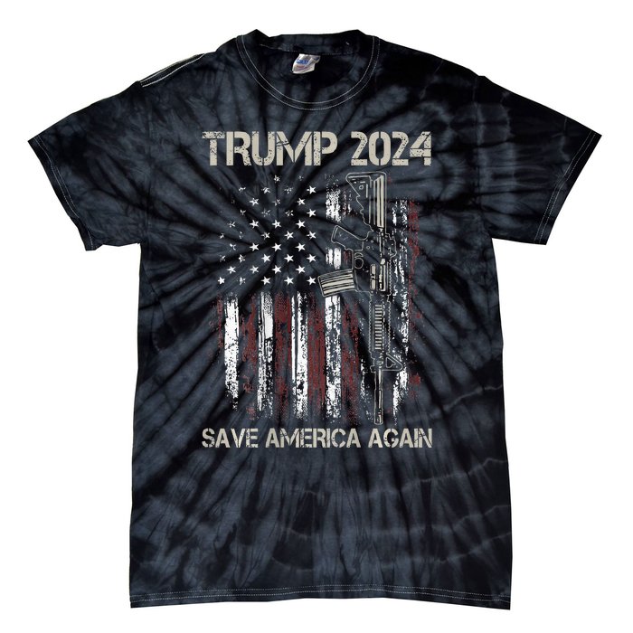 Trump 2024 Retro Campaign Button Re Elect President Trump Tie-Dye T-Shirt