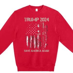 Trump 2024 Retro Campaign Button Re Elect President Trump Premium Crewneck Sweatshirt