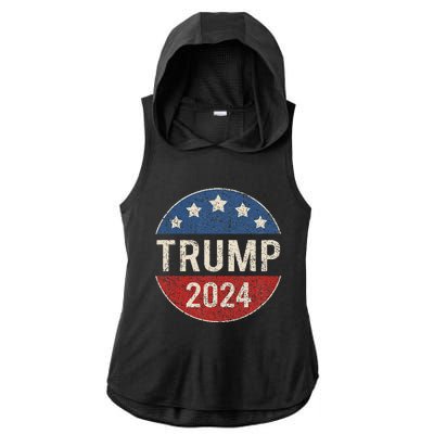 Trump 2024 Retro Campaign Button Re Elect President Trump Ladies PosiCharge Tri-Blend Wicking Draft Hoodie Tank