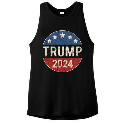 Trump 2024 Retro Campaign Button Re Elect President Trump Ladies PosiCharge Tri-Blend Wicking Tank