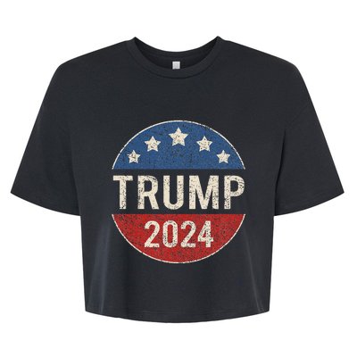 Trump 2024 Retro Campaign Button Re Elect President Trump Bella+Canvas Jersey Crop Tee