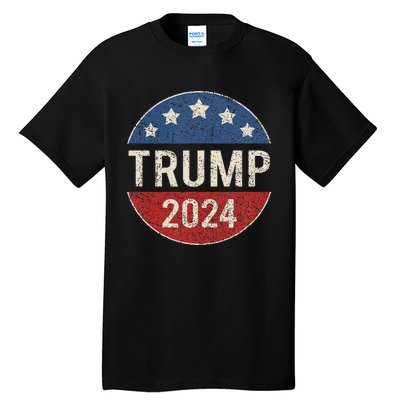 Trump 2024 Retro Campaign Button Re Elect President Trump Tall T-Shirt