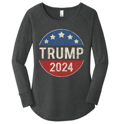 Trump 2024 Retro Campaign Button Re Elect President Trump Women's Perfect Tri Tunic Long Sleeve Shirt